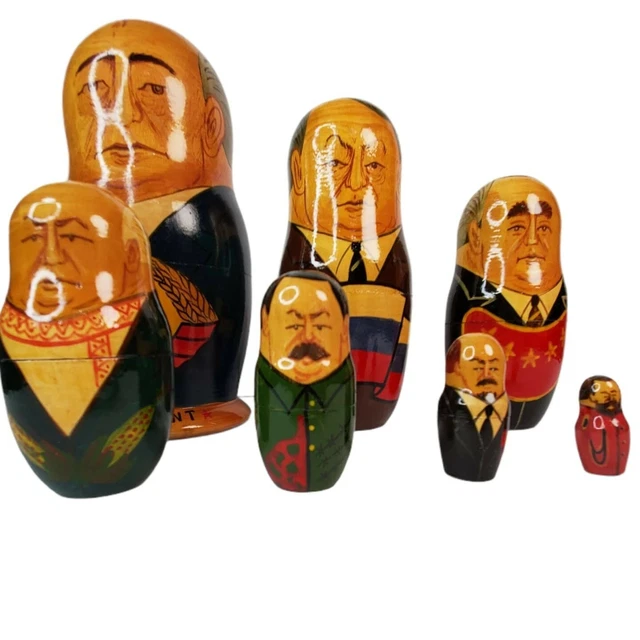 VTG 7 PIECE Russian Presidents Nesting Dolls Set Matryoshka Babushka