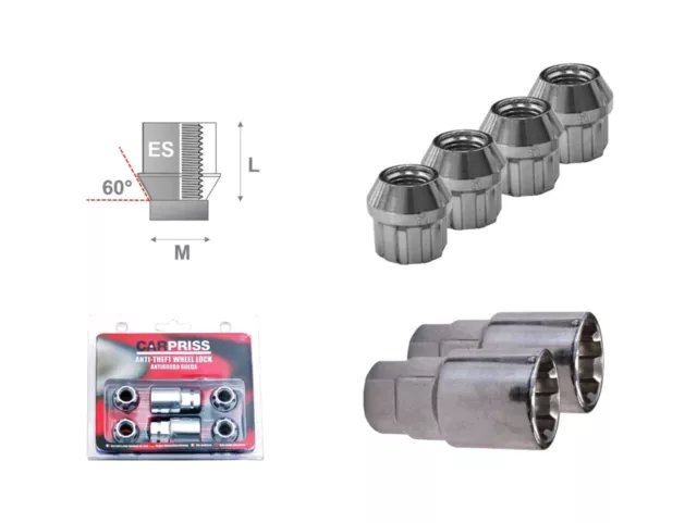 CARPRISS Konische Radmuttern zur Diebstahlsicherung M12X1 5X21 MM
