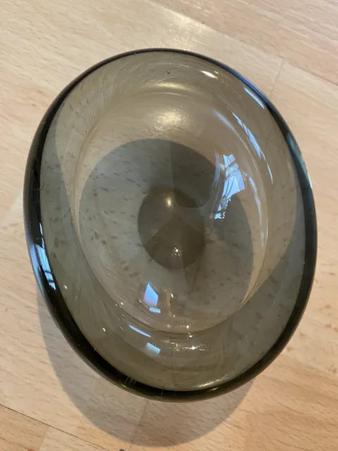 1950s Danish HOLMEGAARD PER LUTKEN Smoke Grey Art Glass Scandinavian Bowl Signed