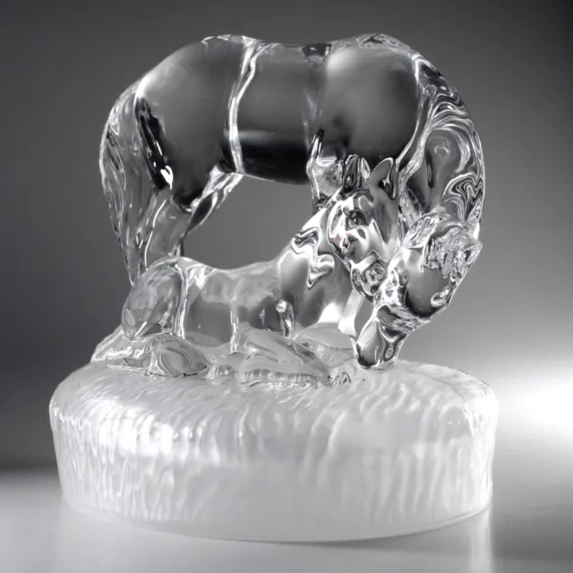 Italian Royal Crystal Rock, RCR Lead Glass Paperweight Horse & Foal Sculpture