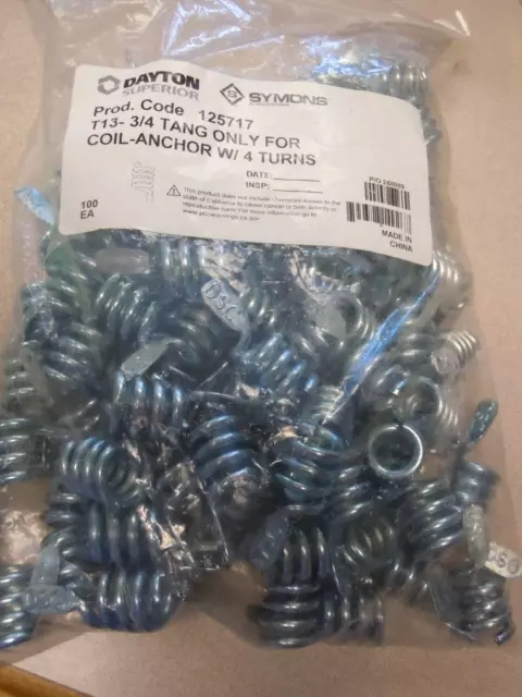 Symons by Dayton T13-3/4" Tang Only, Coil-Anchor 4 Turns. Lot of 100