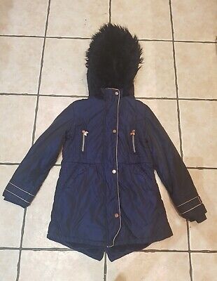 Girls Ted Baker Navy Long Coat Padded Fur Hooded Jacket Warm Cosy Age 9 Years