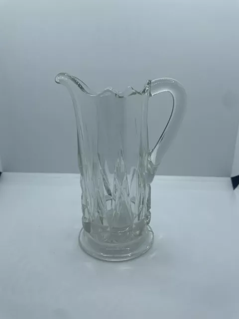 Vintage Clear Glass Small Pitcher Circle & Paneled Side 5” Tall