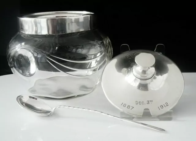 Art Nouveau Sterling Silver Glass preserve Jar & Spoon, T H Hazlewood & Co 1905 Art Nouveau Sterling Silver Glass preserve Jar & Spoon, T H Hazlewood & Co 1905