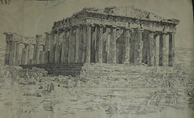 Dessin Original Signé Henri Laffillee - Le Temple De Jupiter Capitolin - Encre
