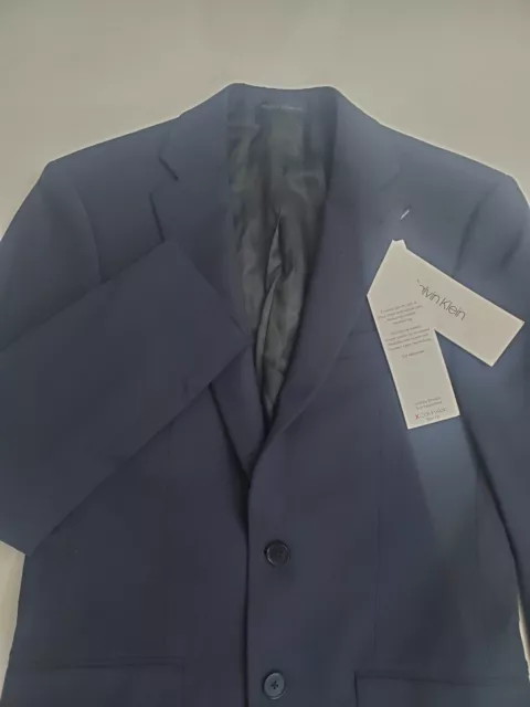 Calvin Klein 36R Mens Blue Slim X Fit Wool Suit Jacket Blazer, Navy