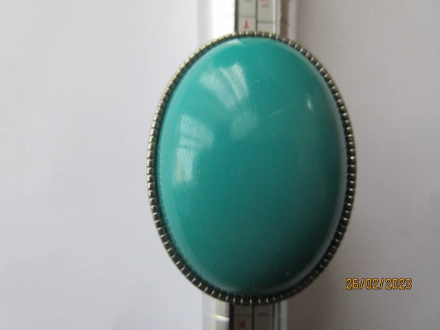 Large Green Stone Statement Ring Size O Uk Gunmetal *