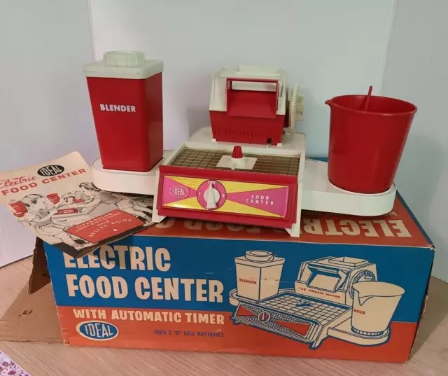 Vtg 1961 IDEAL Electric Food Center Toy Kitchen Blender Ice Cream Maker & Mixer