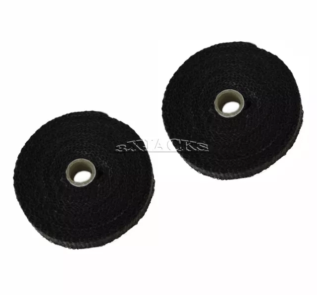 2 Pack Black Fiberglass Exhaust Pipe Header Wrap Tape Turbo Thermo Insulation