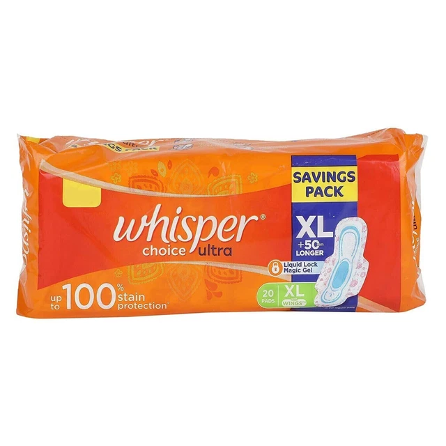 Whisper Choice 20 cuscinetti sanitari da donna taglia XL, SPEDIZIONE GRATUITA E VELOCE