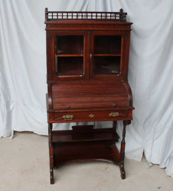 Antique Victorian Secretary Roll top Desk with Bookcase – 30 inches wide