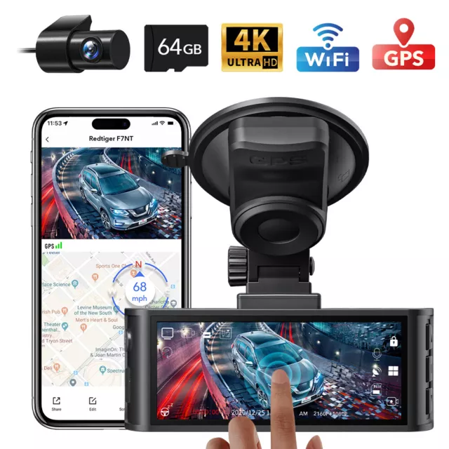 REDTIGER 4K Dashcam Auto Vorne Hinten Touchscreen 3,18 Zoll Mit 64GB Karte