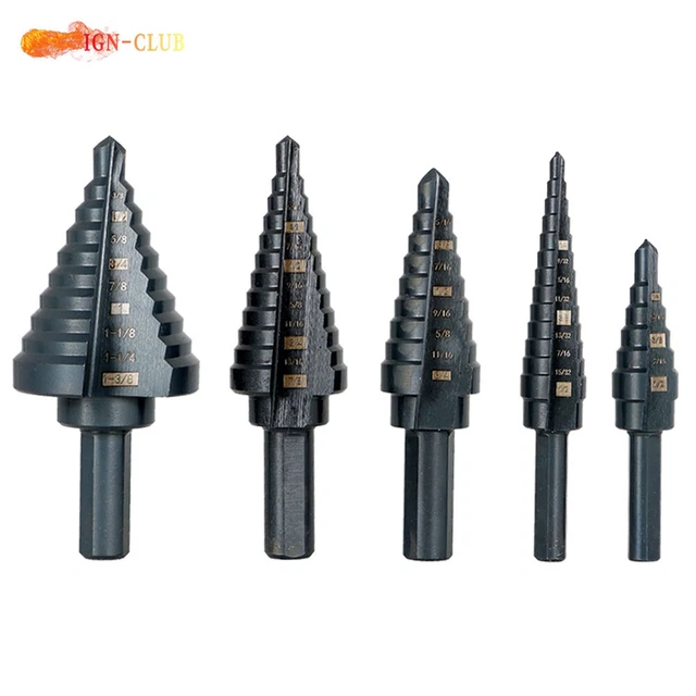 5 PACK Step drill 8 inch high speed steel M2 porous 50 size in 1 / 8-1-3 SAE 3