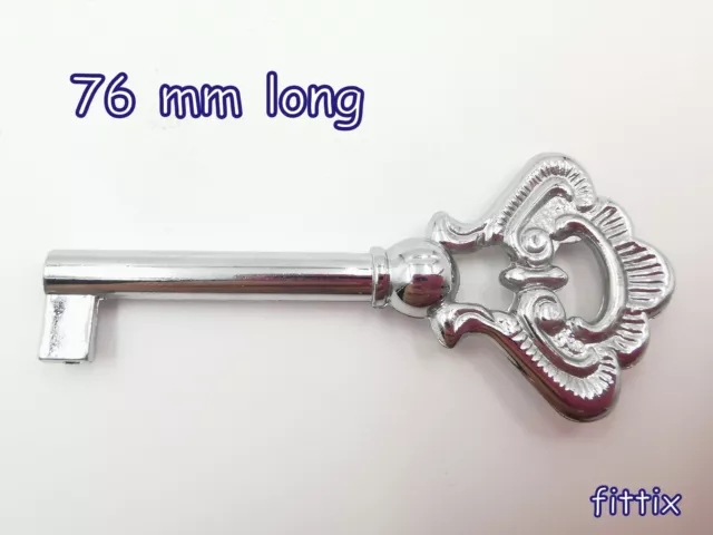 1 x Ornate Skeleton  Key Antique Vintage Style Chrome Polish  Furniture