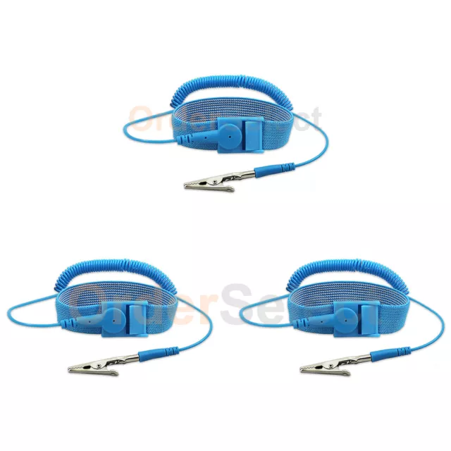 3 Anti-static ESD Adjustable Strap Antistatic Grounding Bracelet Wrist Band Blue