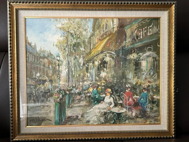 マリオ・パッソーニ作 「Café De Paris」(油絵) マリオ・パッソーニ作 「Café De Paris」(油絵) Mario Passoni