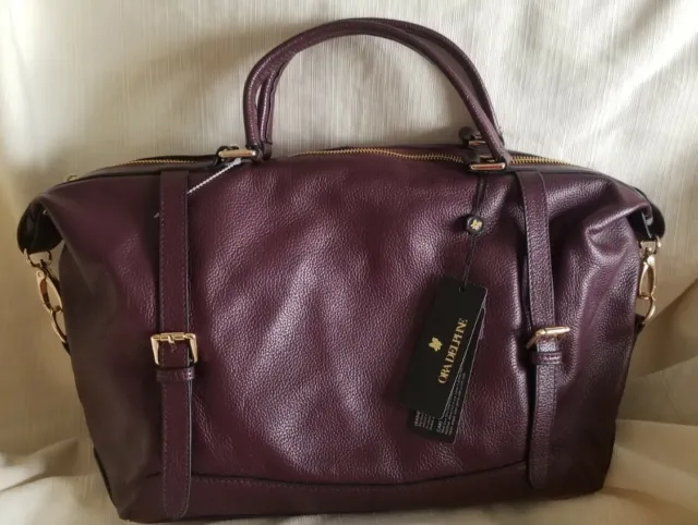 ORA DELPHINE Adele Leather Satchel Tote Bag Purse ~NEW w/ tags Eggplant Burgundy