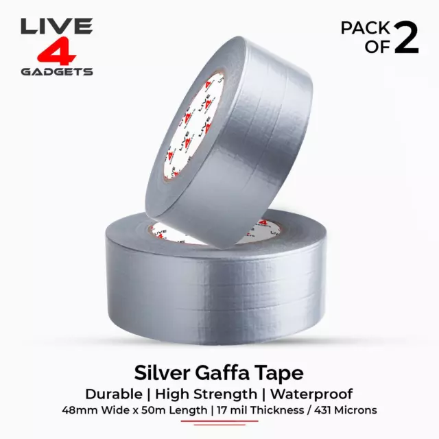 Duck Duct Cloth Waterproof Gaffer Gaffa Tape Heavy Duty 50MM X 50M Silver  Black
