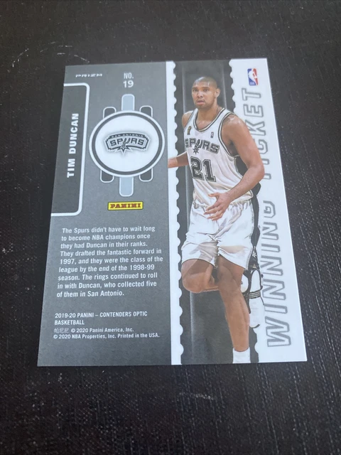 2019-20 Panini Contenders Optic Tim Duncan Winning Ticket Red Cracked Ice Prizm 3
