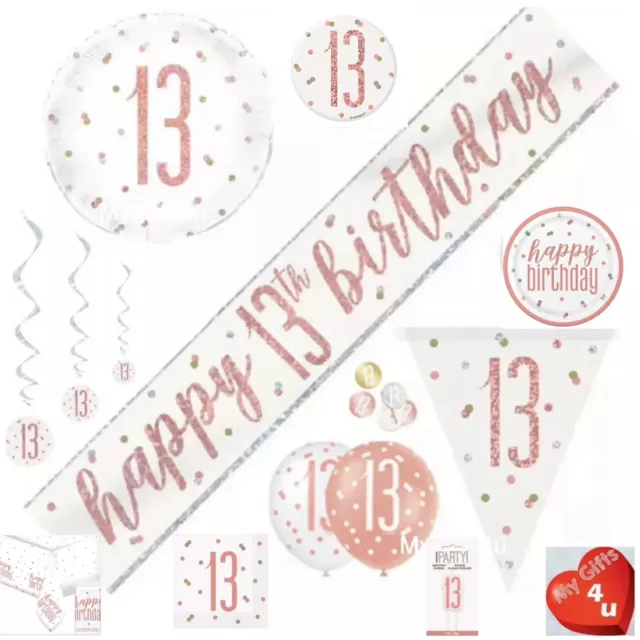 Rose Gold Age 13th & Happy Birthday Party Decorations Buntings Banners Balloons