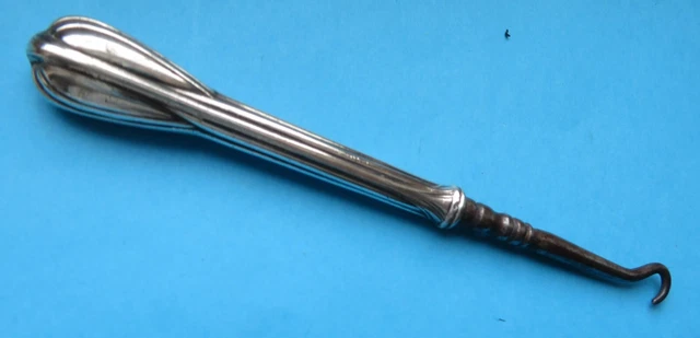 Antique Sewing Box,,Vanity ,Tested Silver Handle Button Hook