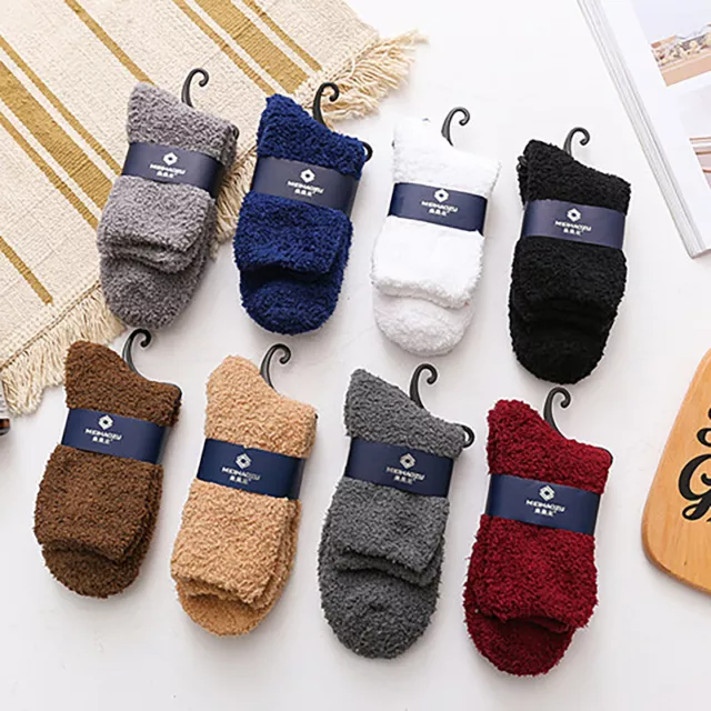 1 Pair Winter Coral Velvet Middle Tube Socks For Men Fluffy Warm Home Cosy So F1