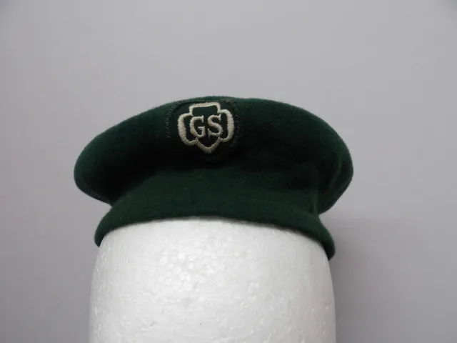 VINTAGE GIRL SCOUT GREEN WOOL BEANIE BERET HAT 1950's UNIFORM SMALL