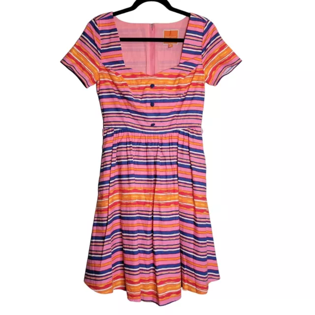 ModCloth Cycling in Seville Fit & Flare Pink Stripe Dress S Small
