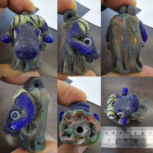Wonderful old rare phoenicians glass face doll Amulet pendant @A