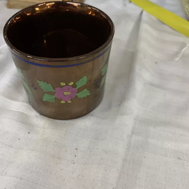 Antique Victorian English Copper Lustre Mug Blue Band w  Flowers “dd” 2