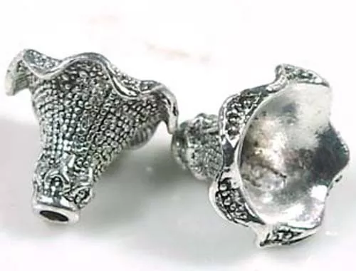 2 Antique Silver Pewter Petal Bell Flowers Focal Pendant Beads