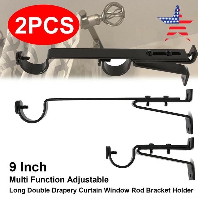 2PCS Long Double Drapery Curtain Window Rod Bracket Holder, Up to 1.25" Rod USA