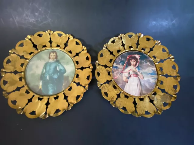 Brass Butterfly Picture Frame Plates Vintage Set Of Two Made In England 6”