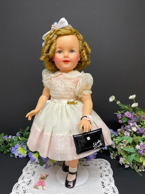 Sweet Original Tagged 19" Ideal Shirley Temple Doll In Ivory & Pink Party Dress