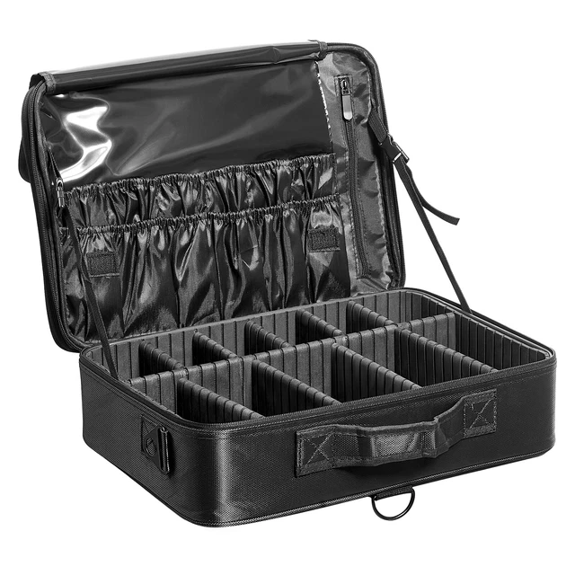 HOMASIS Mallette De Maquillage Portable 3 Niveaux Avec Miroir - Coque Rigide 23x15x18 Cm Noir