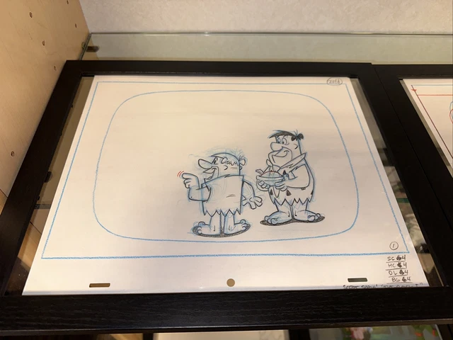 Hand Drawn Flintstones Cartoon Animation Cel 3 Framed Signed By Artist OG