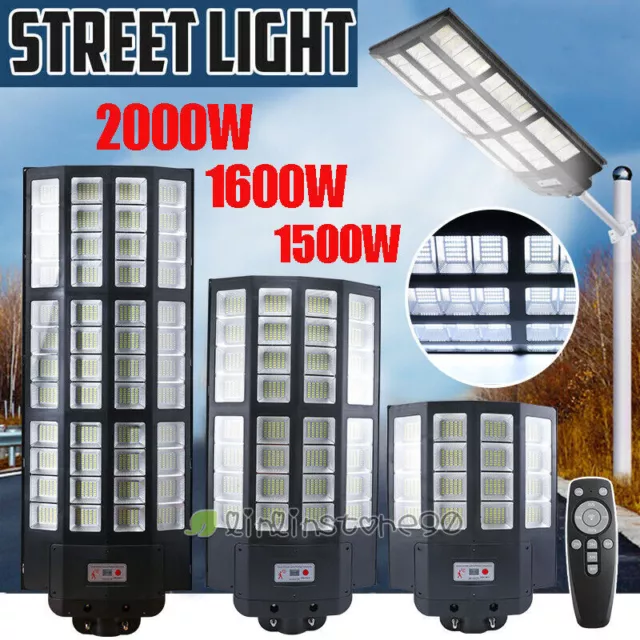 Outdoor Commercial 2000W LED Solar Street Light IP67 Dusk-to-Dawn Road Lamp+Pole 2