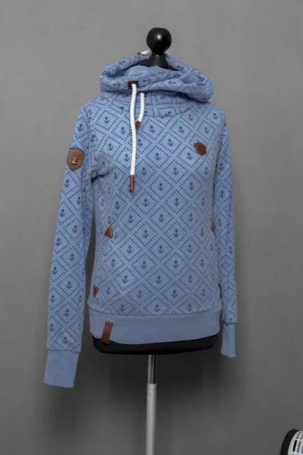 Naketano Lecker Mädsche Damen Hoodie Sweatshirt S blau Anker Kapuze + Baumwolle