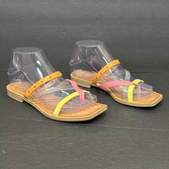 Dolce Vita Isla Women's 6M Pink Orange Yellow Strappy Studded Flat Sandals