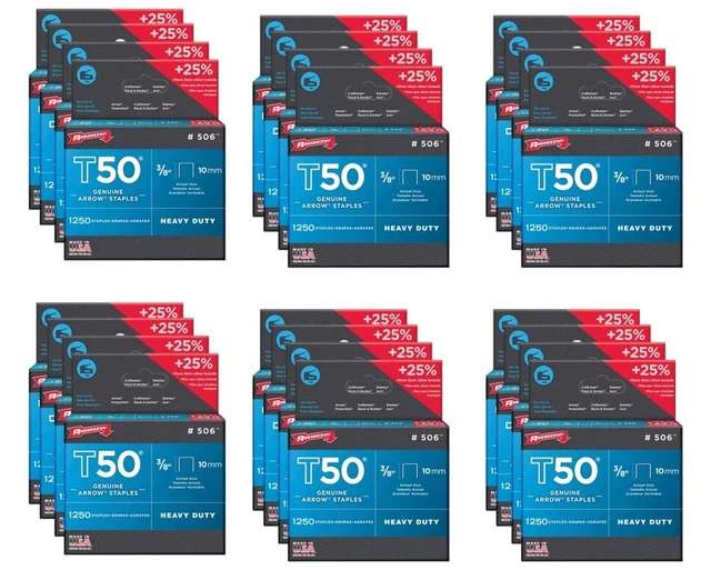 Arrow 3/8" T50 Heavy Duty Galvanized Steel Staples (1250 Pack) carton of 24