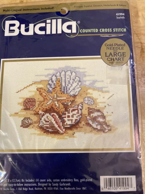 Vintage Bucilla Counted Cross Stitch Kit Seashells #41994 Ocean Sealed Beach NEW