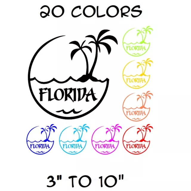 Florida Sticker Vinyl Decal - Palm Tree Beach Sunshine Orange State Car Window