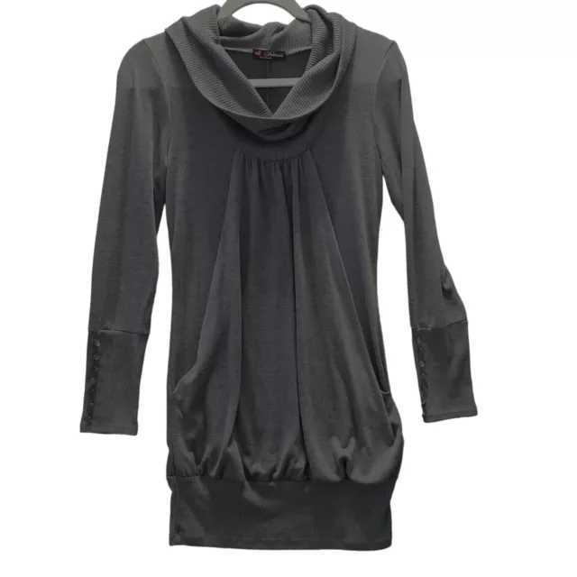 Delirious Los Angeles Gray Long Sleeve Cowl Neck Pullover Dress Tags Missing Med