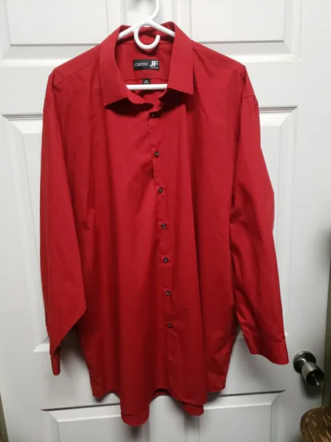 JF J Ferrar Mens Shirt Size 18 1/2 Red Long Sleeves