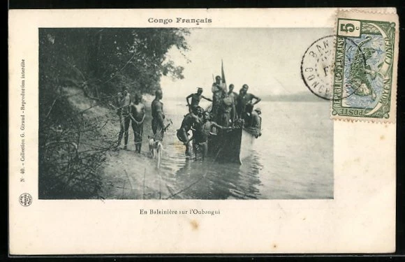 CPA Oubangui /Congo Francais, En Baleinniere sur l´Oubangui