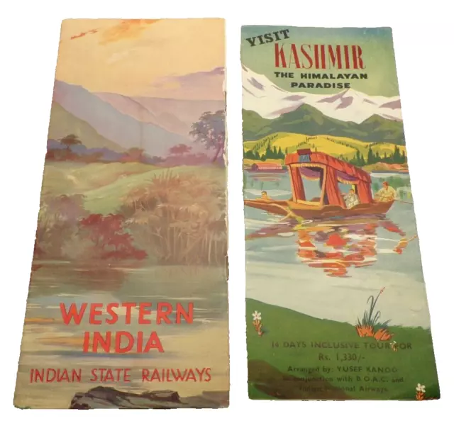 2 WESTERN INDIA STATE RAILWAYS KASHMIR 1950's PAPER PAMPHLET TRAVEL BROCHURES