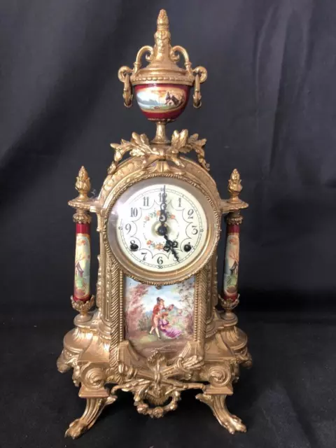 Good Imperial French Style Brass And Wine Porcelain Clock ~ Hermle