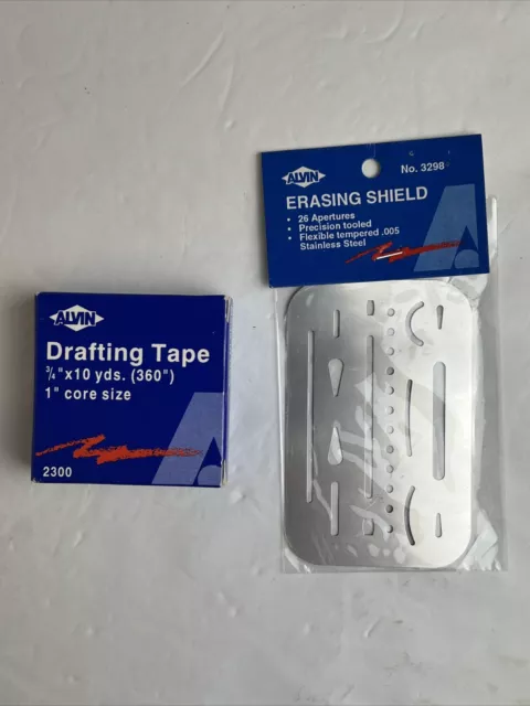 Alvin Drafting Tape 3/4x10yd and Erasing Shield 3298New Old Stock