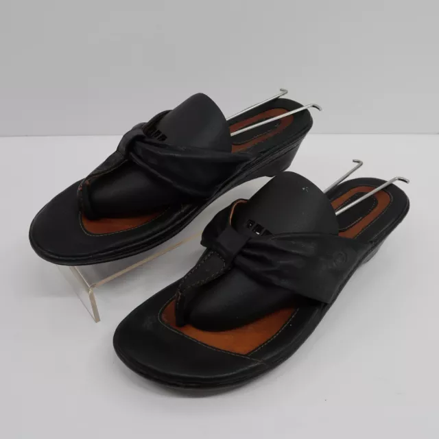 Born Sandals Womens 7 M/W Black Leather Slip On Wedge Thong W31579
