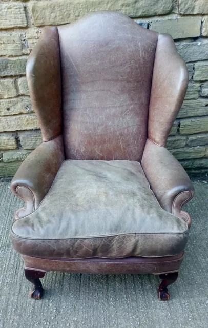 Edwardian Leather Wing Back Armchair - Country House Library - Tan - Delivery 🚚